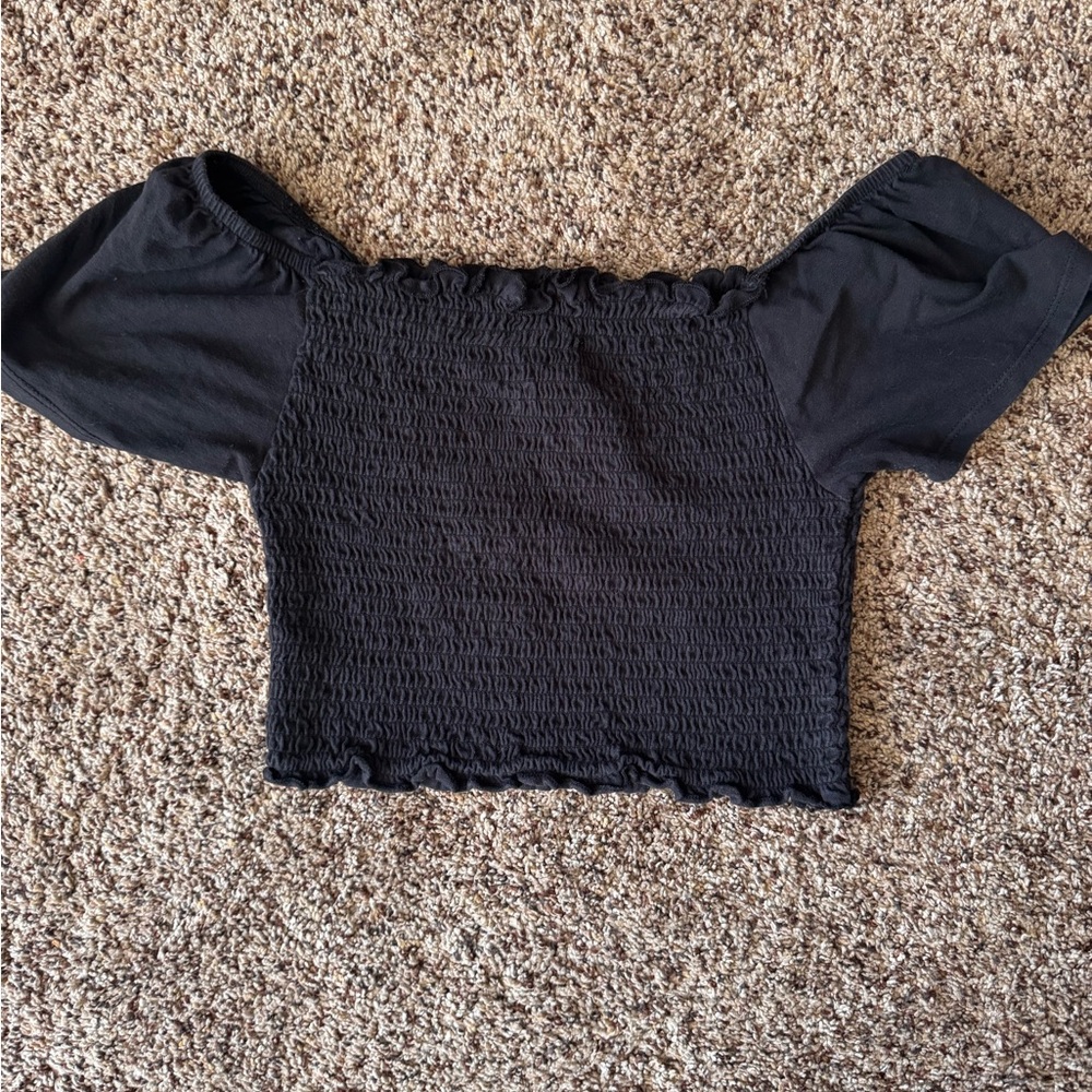 Black Off-Shoulder Smocked Top